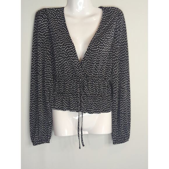 Zara Black & White Polka Dot Printed Blouse Women's Medium Preppy Bohemian Pinup - Picture 3 of 9